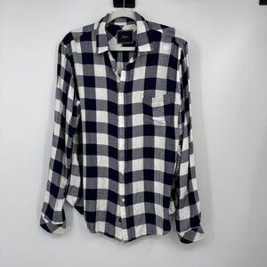 Rails Women's Rayon Plaid Shirt-Black Yellow White-Button Front-Size Large